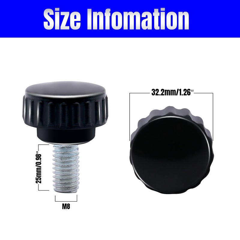 QIMAOO 8pcs Metric Male Thread Knurled, M8 x 25mm Black Thumb Screw Clamping Knobs Plastic Grip Threaded Knurled - Image 2